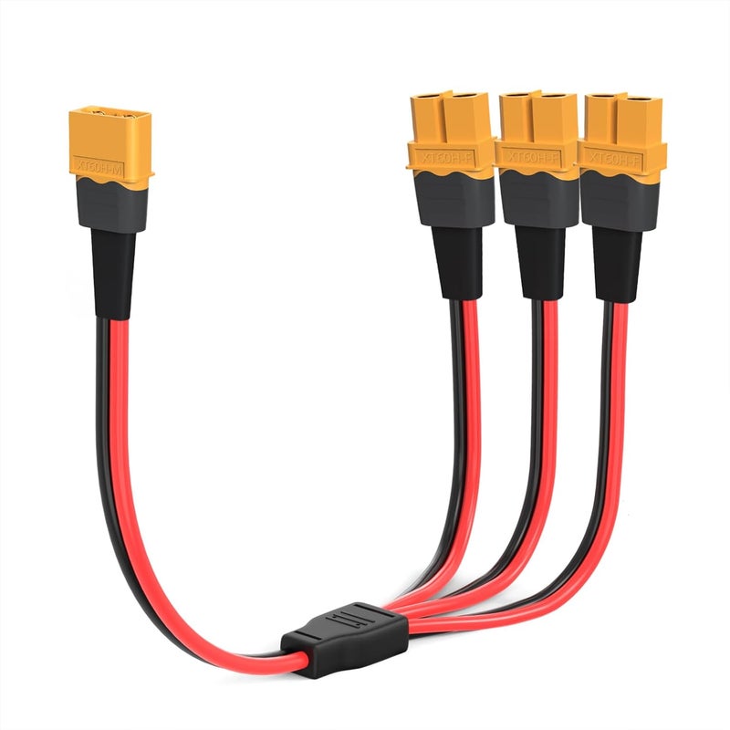 ELFCULB XT60 Splitter Cable,12AWG XT60 1 Male to 3 Female Connector Cable for UAV Phantom Quadcopter RC Car(1FT) - Image 1